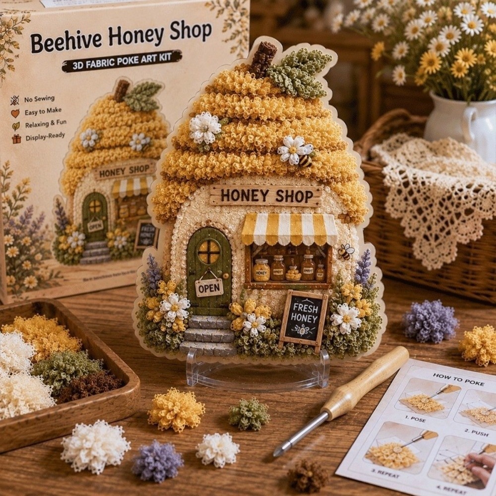 Sewing Textile Art - House Scene Poke Art Kit Mushroom