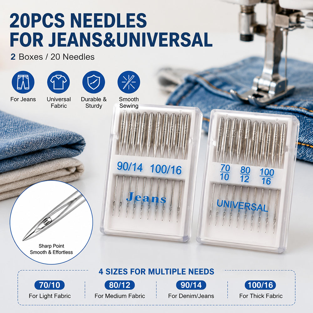 Twin Needle Stretch - 20pcs Sewing Machine Needles Set Jeans