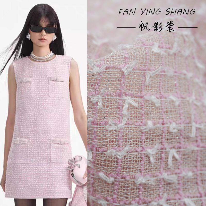 Pink White Plaid Bow Tweed Fab - đánh giá và giá Sewing Tweed