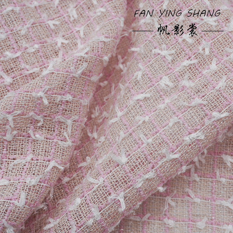Pink White Plaid Bow Tweed Fab - đánh giá và giá Sewing Tweed